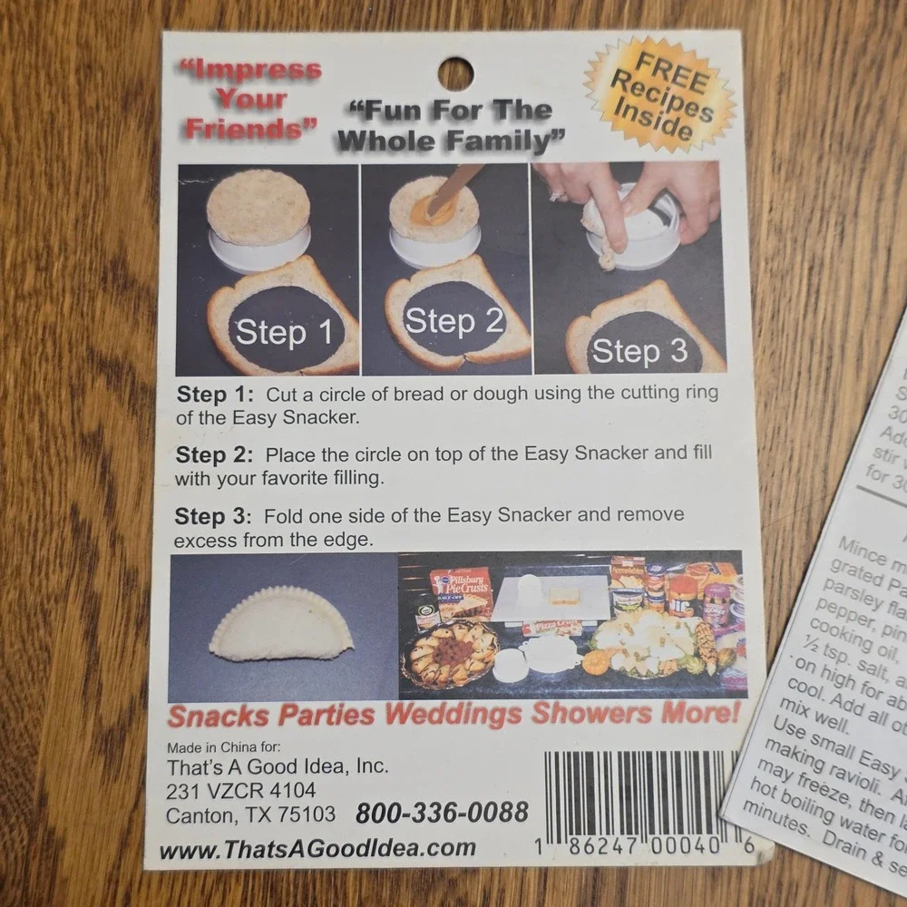 Easy Snacker Dough Press Cutter Empanada‎ Pie Ravioli Maker Recipes Booklet 2pc
